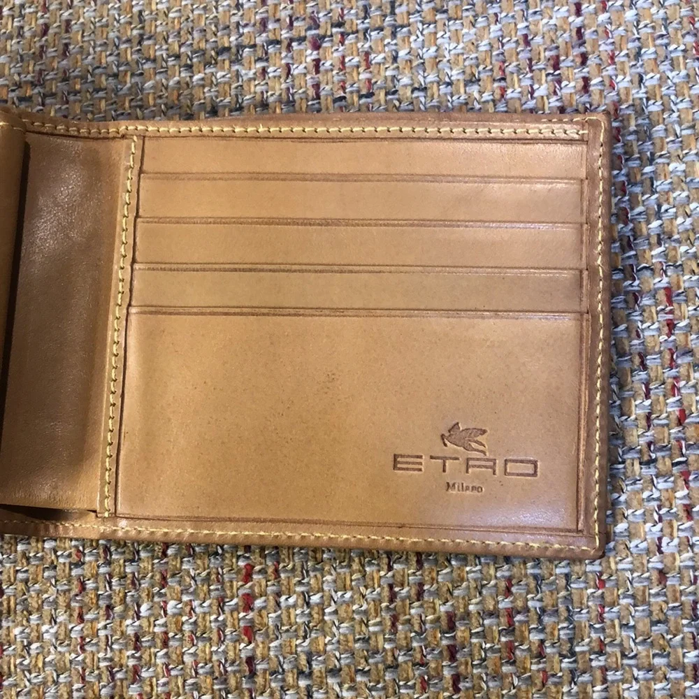 ETRO Milano Red Paisley NIB Coated Canvas Vachetta Bifold Wallet